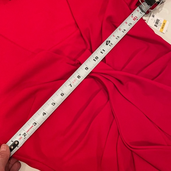 NWT INC red Hollywood runway mini dress tie front drape V day ruched cascade - Picture 3 of 16